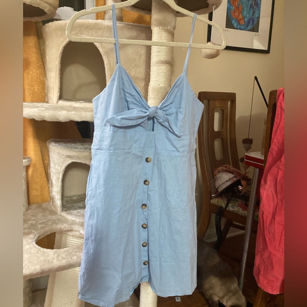 Papaya Large Blue Dress- functional tie w/ pockets!